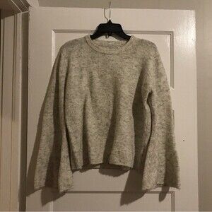 Heartloom White Grey heathered Puff Sleeves Cotton Sweater